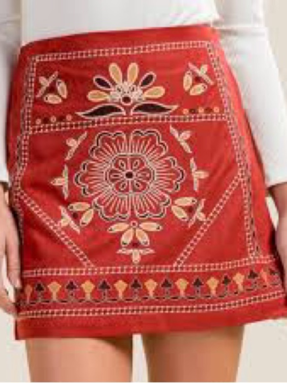 Francesca's Collections Red Embroidered Floral Mini Skirt